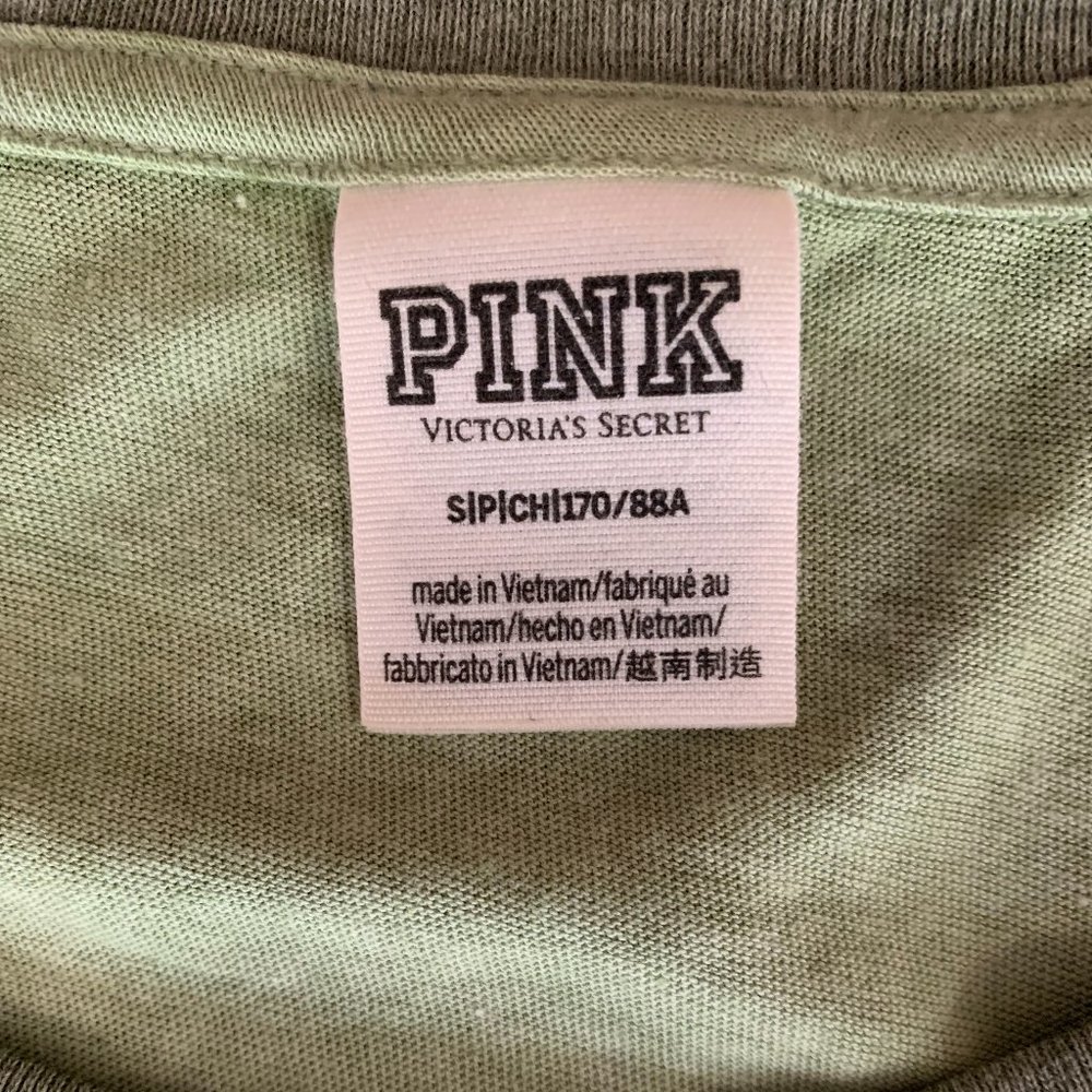 NWOT Victoria's Secret PINK Small Green & Gray 3/4 Sleeve Women's Baseball Tee - Picture 3 of 10